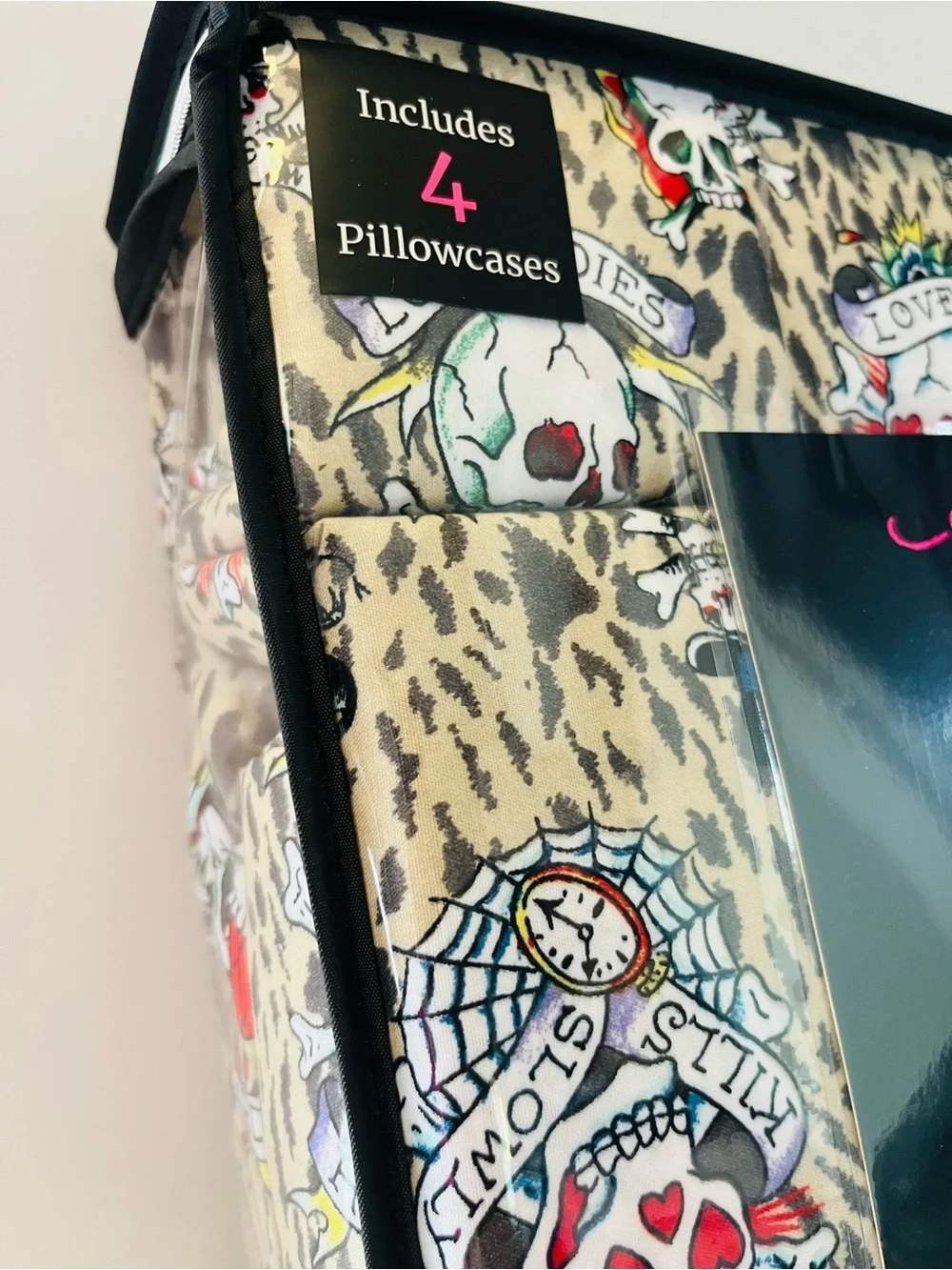Ed Hardy 6 Piece King Size Sheet Set Tattoo You Leopard Print Skulls New York
